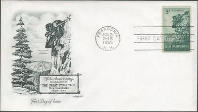 Scott 1068 FDC - 3 cent - 1955 - New Hampshire's Old Man Stone Face - FDOI - Image 1 of 2