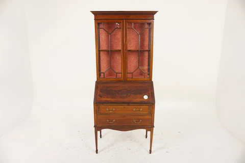 Edwardian Sheraton Revival Walnut Secretary Bookcase Glasgow Scotland 1910 H1101 Cover