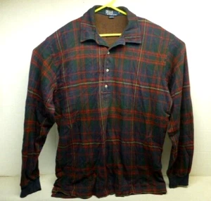 Polo vintage Ralph Lauren L/S Henley camicia rossa a quadri taglia XL made in USA OTTIME CONDIZIONI - Foto 1 di 4