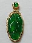 Delicate Elegant 18K Gold inlaid jade Gemstone leaf Pendant Necklace #339