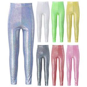 Kids Girl Pants Metallic Dancewear Festival Sweatleggings Sports Trousers Gym - Picture 1 of 54