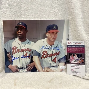 RARE Eddie Mathews Hank Aaron Milwaukee Braves AUTO'D 8x10 Color Photo, JSA COA! - Picture 1 of 4