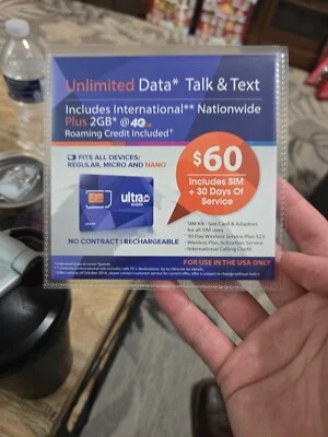 Ultra Mobile Prepaid 60$ Sim Card 4g  USA Only Micro Nano And Regular Sim Sizes - Image 1 of 2