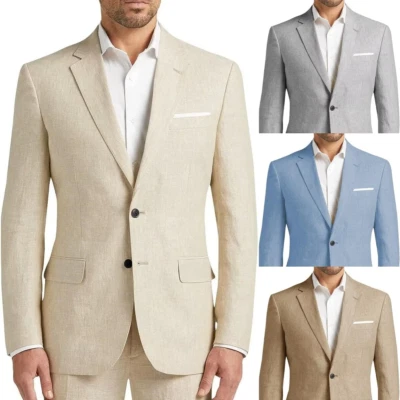 Hombres Lino 2 Piezas Traje Verano Novios Bestmen Boda Esmoquin Trajes 40 42r 44r 46r Foto 1 de 4