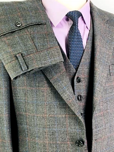 40S* Hart Schaffner Marx USA Mens 1960/70s Vintage 3 Piece Wool Suit Pants 36 - Picture 1 of 15