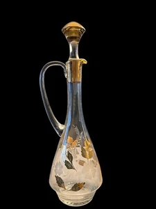 Vintage Toscany Etched & Hand Painted Gold Decanter 1960’s Made In Romania - Picture 1 of 8
