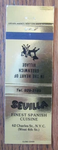 BULLFIGHTING MATCHBOOK COVER: SEVILLA NEW YORK CITY EMPTY MATCHCOVER -D21 - Picture 1 of 1