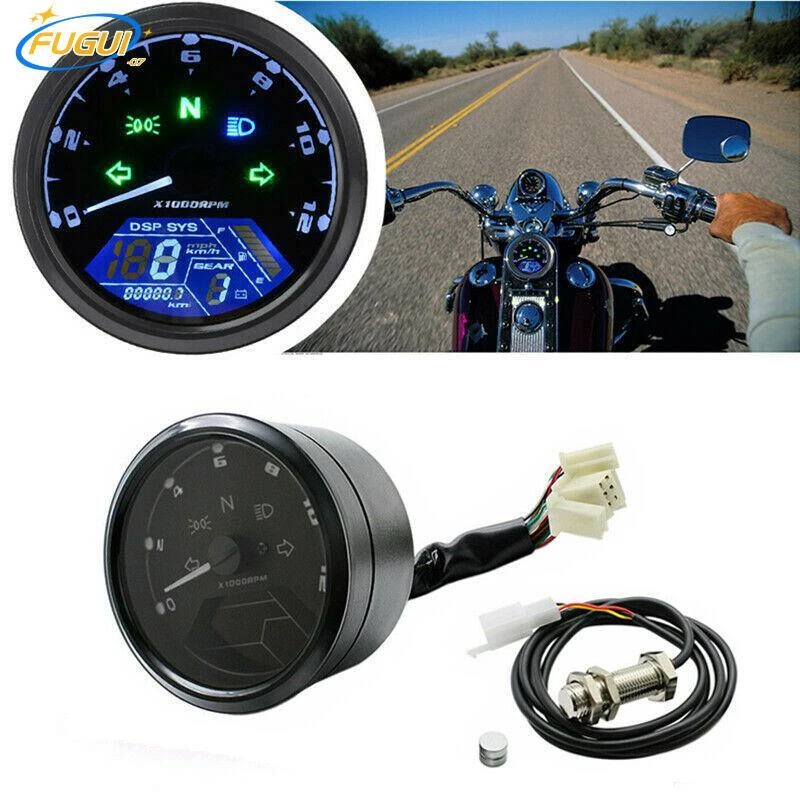 Universal  Digital For Motorcycle Speedometer Tachometer Racer Odometer 12000RPM - Image 1 of 4