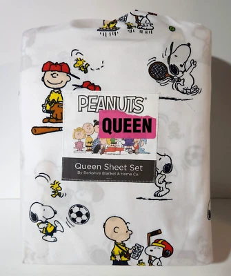 New Berkshire Peanuts Snoopy & Charlie Brown Sports Queen Size Sheet Set - Image 1 of 4