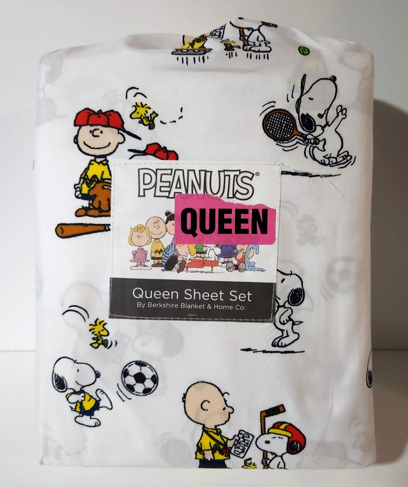 Peanuts Snoopy Woodstock Queen Sheet Set Sports Soccer Baseball Hockey Berkshire