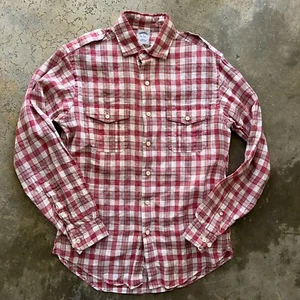Brooks Brothers Slim Fit Irish Linen Long Sleeve Plaid Utility Shirt Medium - Picture 1 of 7