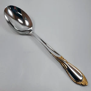 Yamazaki Cache Place/Oval Soup Spoon 7 1/4" Stainless Gold Accent Japan Flatware - Picture 1 of 3