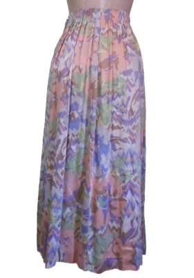 Vintage 80s 90s New-Wave Pastel Abstract Floral Midi Skirt W/ Pockets Sz. Small - Image 1 of 4