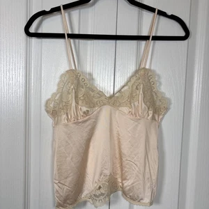 Vintage Christian Dior Satin Lace Cami Soft Peach S Babydoll USA Strappy Stretch - Picture 1 of 11
