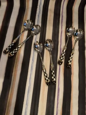 MacKenzie-Childs Courtly Check Ceramic Serving Set Spoon & Fork - Image 1 of 4
