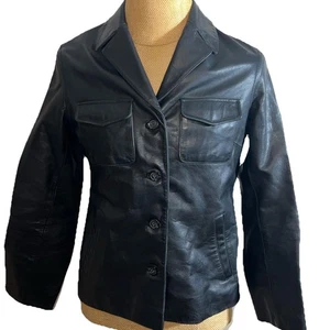 Vintage J.Crew Men’s 100% Leather Button Up Jacket Size M Black 90s Pockets - Picture 1 of 10