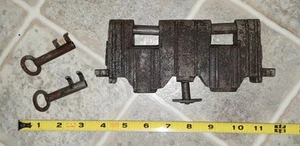 Antique Russian Double Look Heavy Duty Iron With Keys 2 Jailer Padlock - Picture 1 of 7