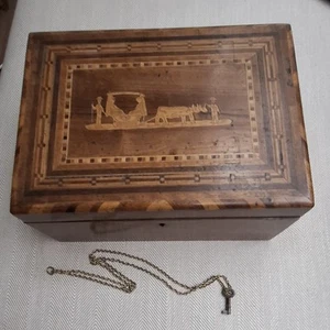 Antique Madeira Work Sewing Box Funchal Walnut Marquetry. With key - Picture 1 of 15