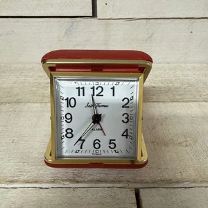 Seth Thomas Folding Travel Wind Up Alarm Clock Original Red Case- Works - Picture 1 of 8