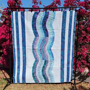 New Homemade "Ocean Waves" Quilt, 65"x76", Shades of blues, Batik Fabrics - Picture 1 of 6