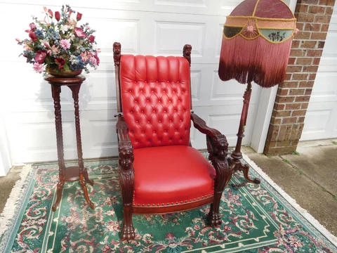 IMPRESSIVE KARPEN FURNITURE CO. WINGED CHERUB MORRIS CHAIR Cover