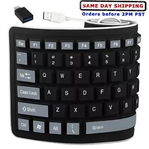 Silent Foldable Silicone USB Keyboard Waterproof Rollup Keyboard for PC Computer - Picture 1 of 1