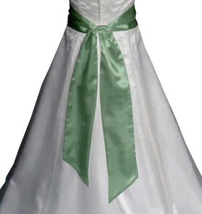 SALBEIGRÜN Satin Hochzeit Kostüm Party Band Schärpe Gürtel Brautjungfer Abschlussball Schleife - Bild 1 von 1