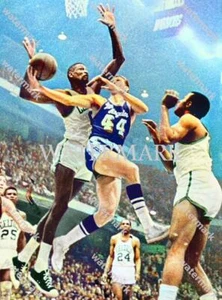 GR862 Los Angeles Lakers Jerry West Bill Russell 8x10 16x20 Colorized Photo - Picture 1 of 1