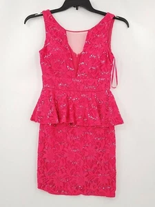 Hailey Logan Dress Womens Adult 5 Color Pink Sequined Lace Overlay Short Sleeve - Picture 1 of 6