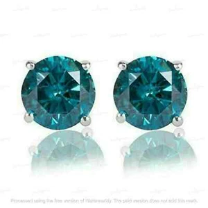 1Ct Round Cut Lab-Created Blue Diamond Women Stud Earring 14K White Gold Plated - Picture 1 of 4