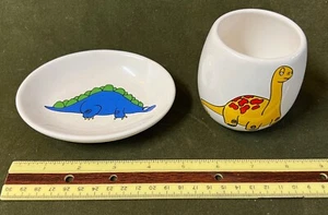 Dinosaurs Toothbrush Vintage Tumbler & Soap Dish Set Saturday Knight Ltd Taiwan - Picture 1 of 6