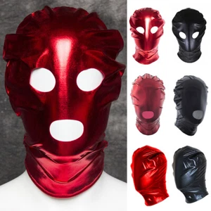 PVC Wet Leather Look Open Eye Mouth Open Head Hood, Fetish Restraint Mask Hot ## - Picture 1 of 31