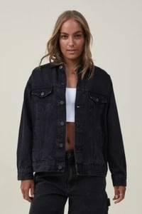Cotton On Midnight Black Denim Jacket Oversized--US Size 8--New - Picture 1 of 1