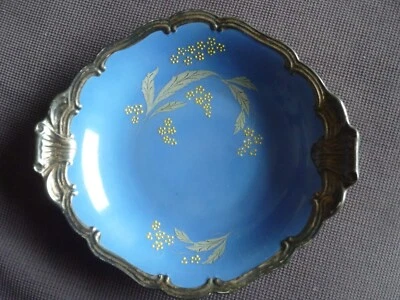 Schale blau silber overlay Original ALKA seltene Prunkschale floral Griffschale - Bild 1 von 4