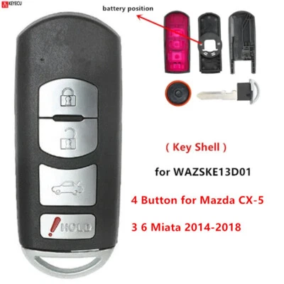 Smart Remote Car Key Shell Case Fob 4 Button for Mazda CX-5 3 6 Miata 2014-2018 - Imagem 1 de 4