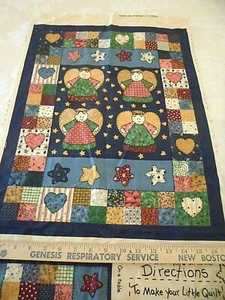 Little Quilts Prim Patchwork Country Angel Fabri-Quilt Fabric Panel Vintage   - Picture 1 of 5