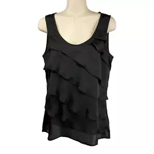Tommy Hilfiger Damen Gr. M Bluse schwarz mit gerippten diagonalen Stufen ärmellos - Bild 1 von 9
