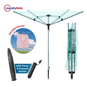 Wäschespinne 4 Armig 45M Outdoor Wäscheleine Trockner Garten Erdspieß Faltbar - Bild 1 von 3