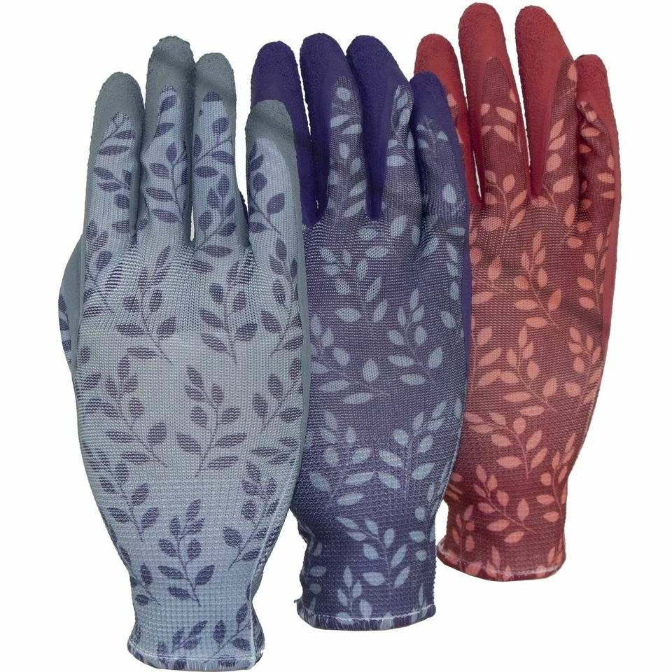 Town & Country Flexi Grip Guanti da Giardinaggio Protezione, Lattice Morbido, Floreale Confezione da 3