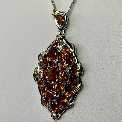 4.4ct Natural Madeira Citrine Zircon 18k Yellow Gold Sterling Silver Pendant 20" - Image 1 of 3