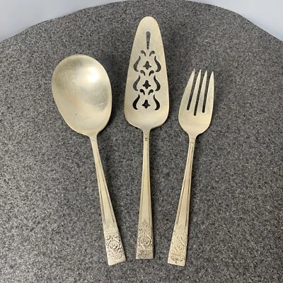 National Silver Co. KES Inauguración Floral Plateado Cuchara, Tenedor y Pastel Servidor Foto 1 de 4