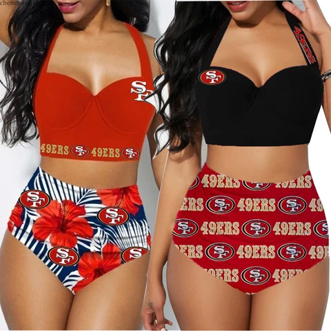 San Francisco 49ers Women's Swimsuit High Waist Push Up Bikini Set Bathing Wears Cover