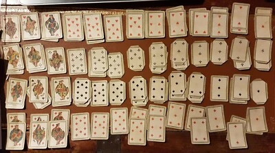 Ancien jeux de carte 19 ème, petit format 6.2X4.4 cm. Avec étui d'époque en cuir - Photo 1/4