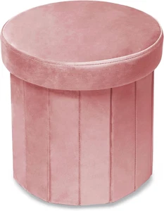 Storage Ottoman Round15 Inch, Velvet Folding Storage Boxes Footrest Foot Ottoman - Picture 1 of 9
