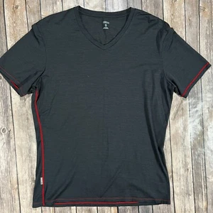 Icebreaker Merino Wool V-Neck Shirt Baselayer Short Sleeve XL Mens Grey Hiking - Picture 1 of 7