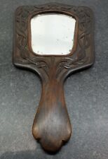 Late 19th early 20thc Carved Wooden Art Nouveau Hand Mirror