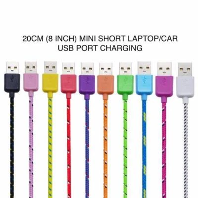 SHORT 8" INCH Woven Fabric Braided USB Data Cable charger FOR iphone X 8 7 6 5S - Image 1 of 4