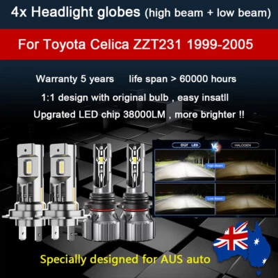 4x 360° 38000lm Headlight Globe For Toyota Celica ZZT231 2002 2001 High Low Beam - image 1 of 4