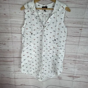 ForCynthia Beachwear Linen Coverup Hooded Palm Tree Print Tunic Sz M 4th Of July - Picture 1 of 9