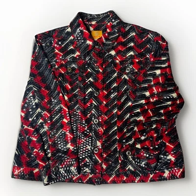 Ruby Rd Shiny Red, Black & White Houndstooth Jacket Size 16 - Image 1 of 4